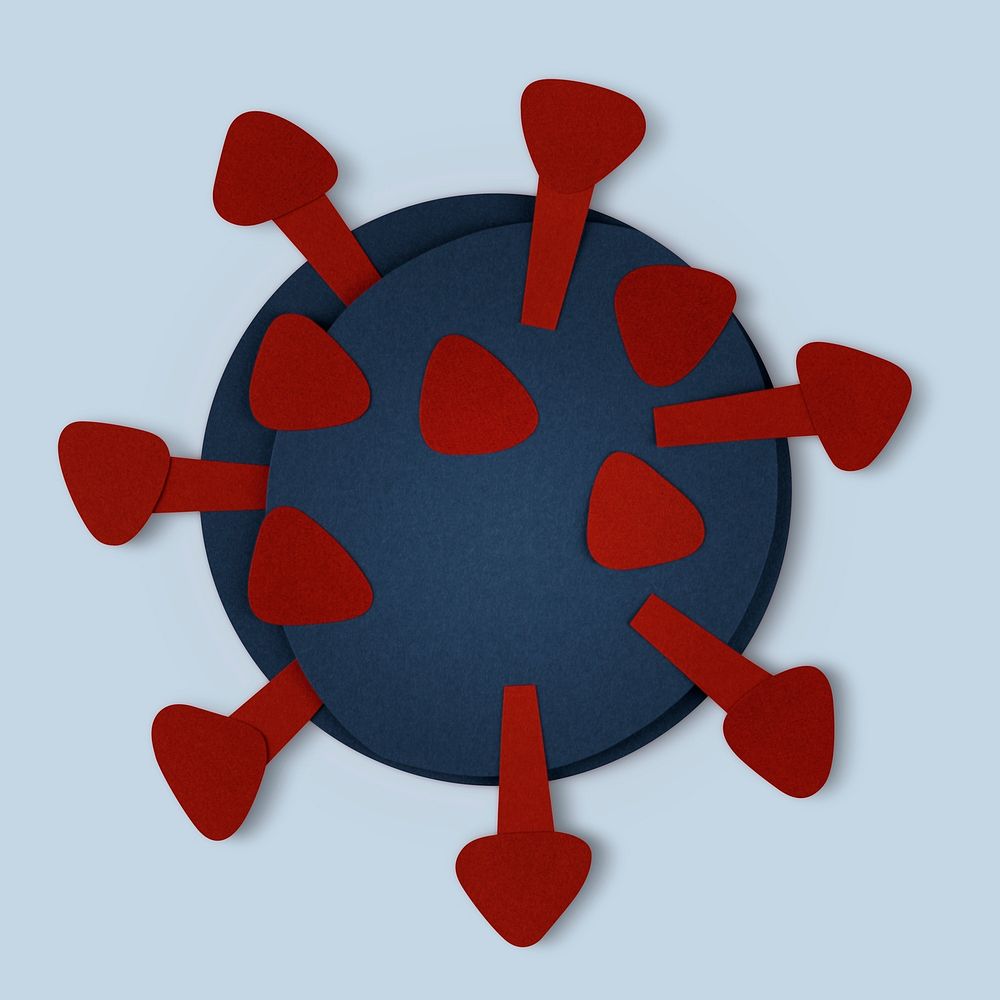 Blue paper craft coronavirus cell mockup