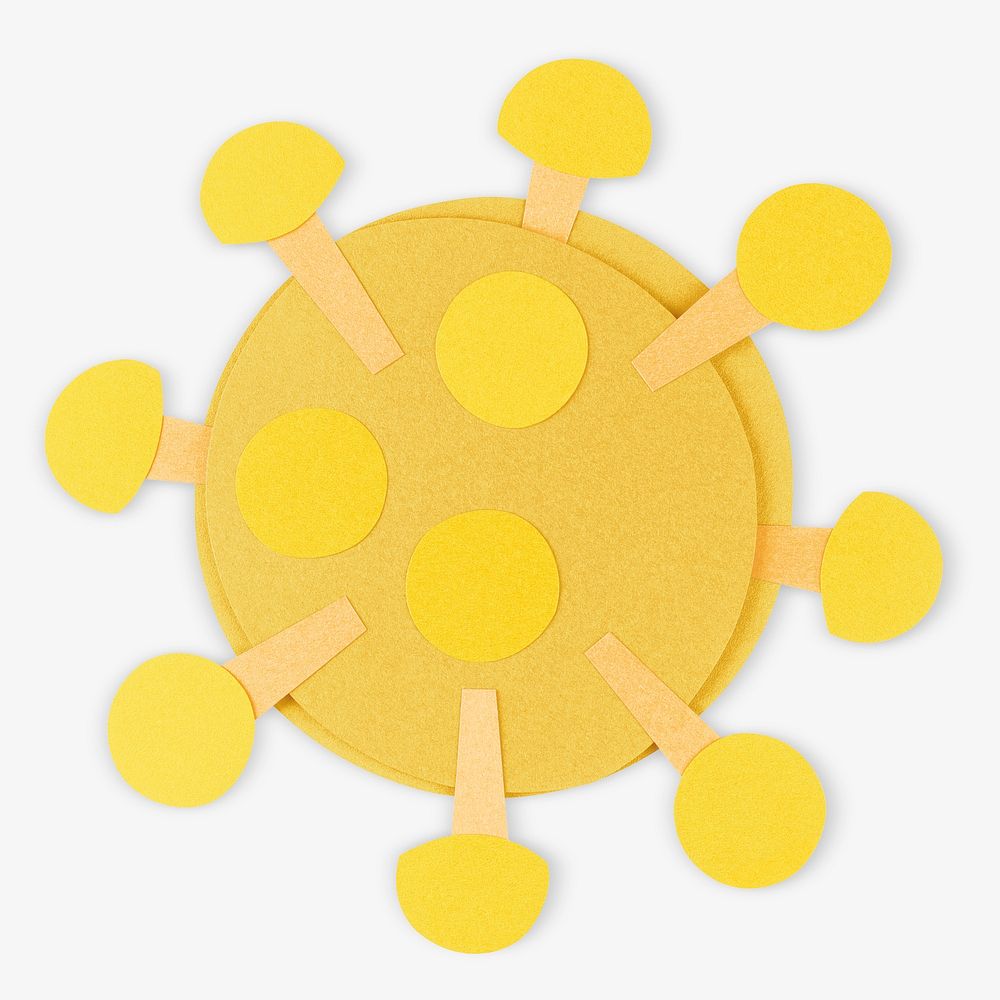 Yellow paper craft coronavirus cell mockup