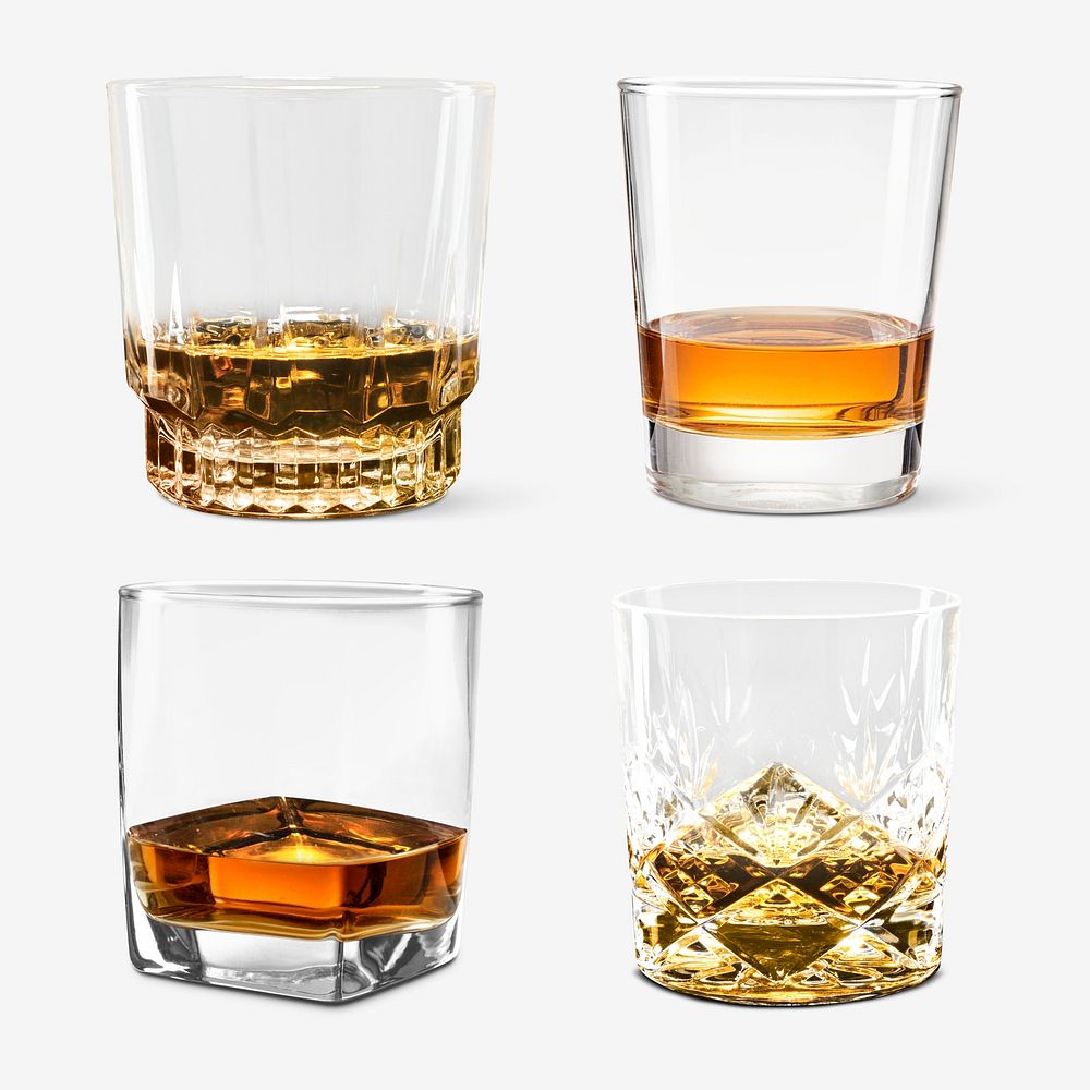 Scotch in whiskey glass mockup set