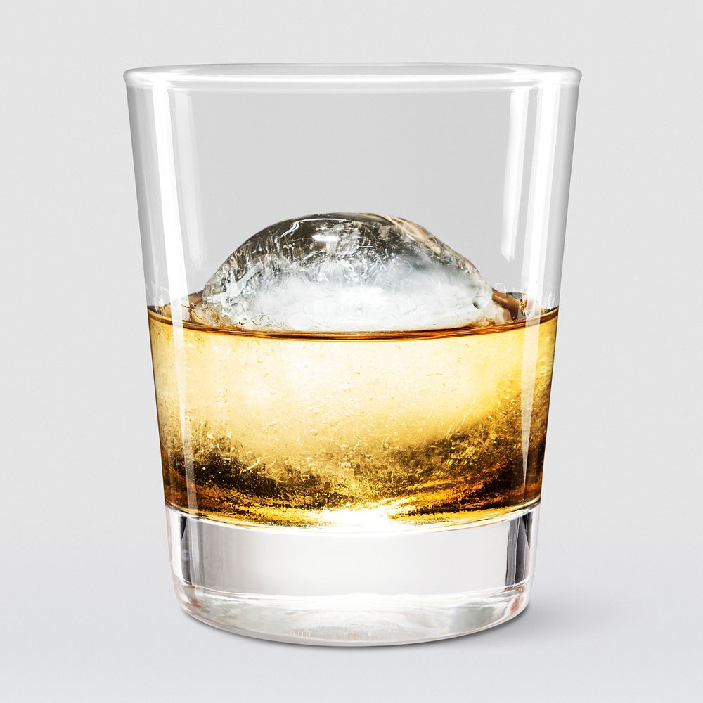 Whisky on sphere ice mockup