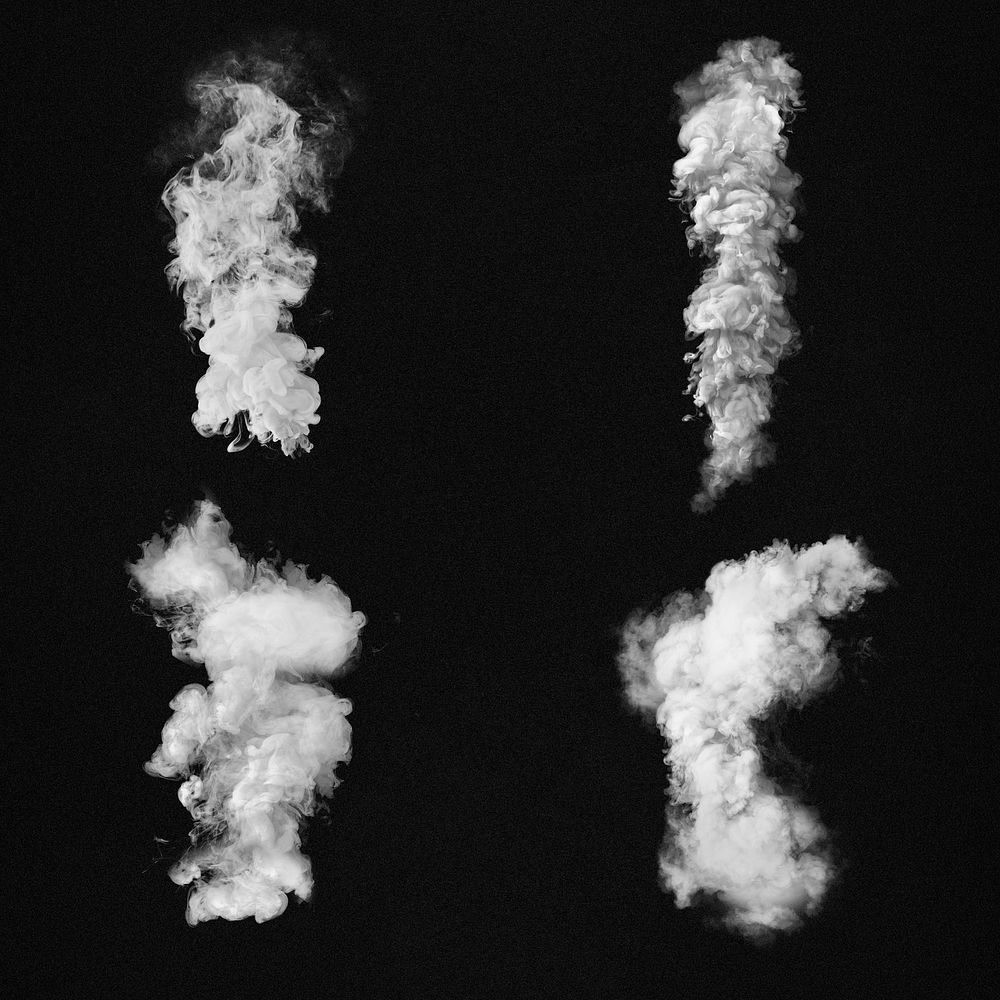 White smoke effect design element set on a black background