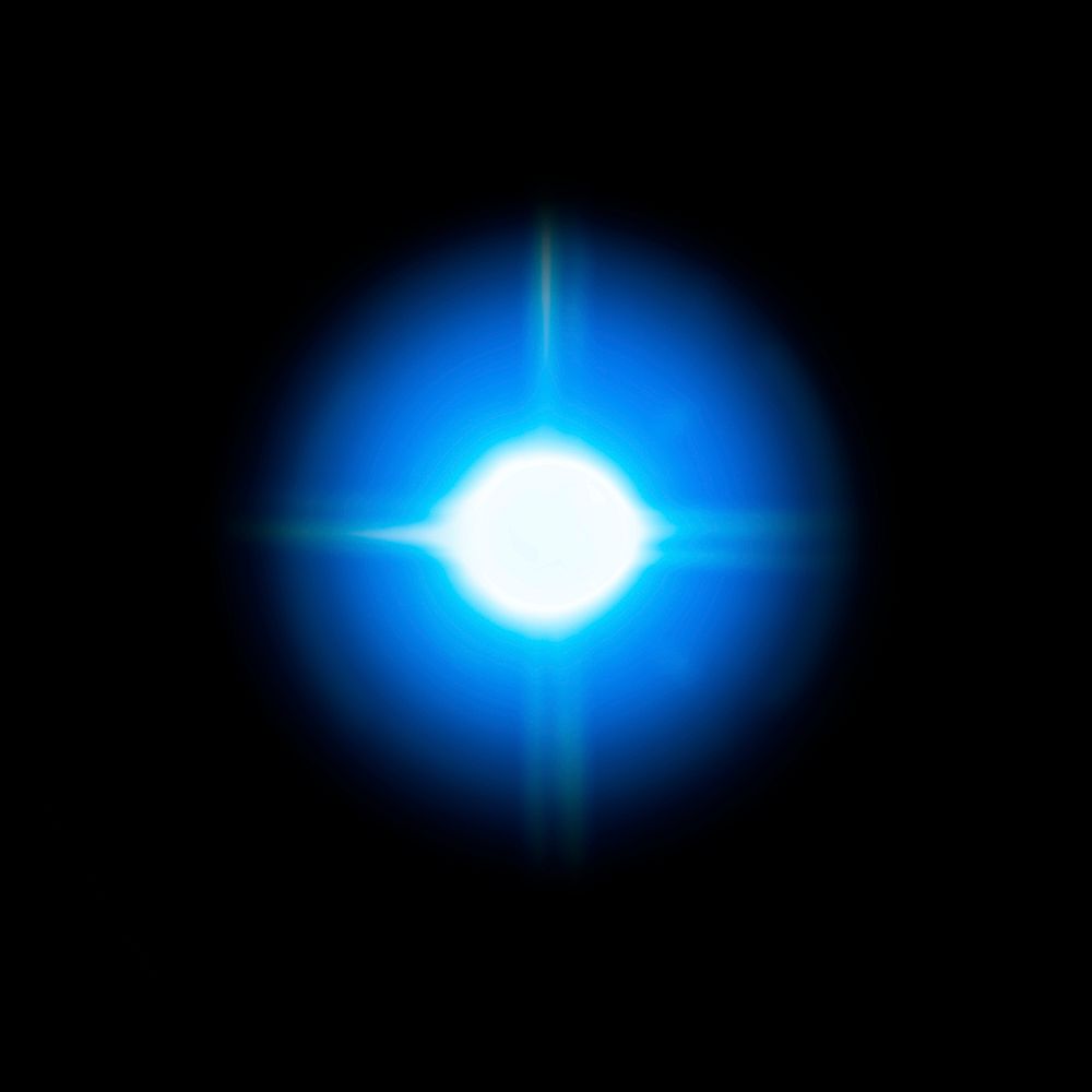 Blue lens flare effect design element on a black background