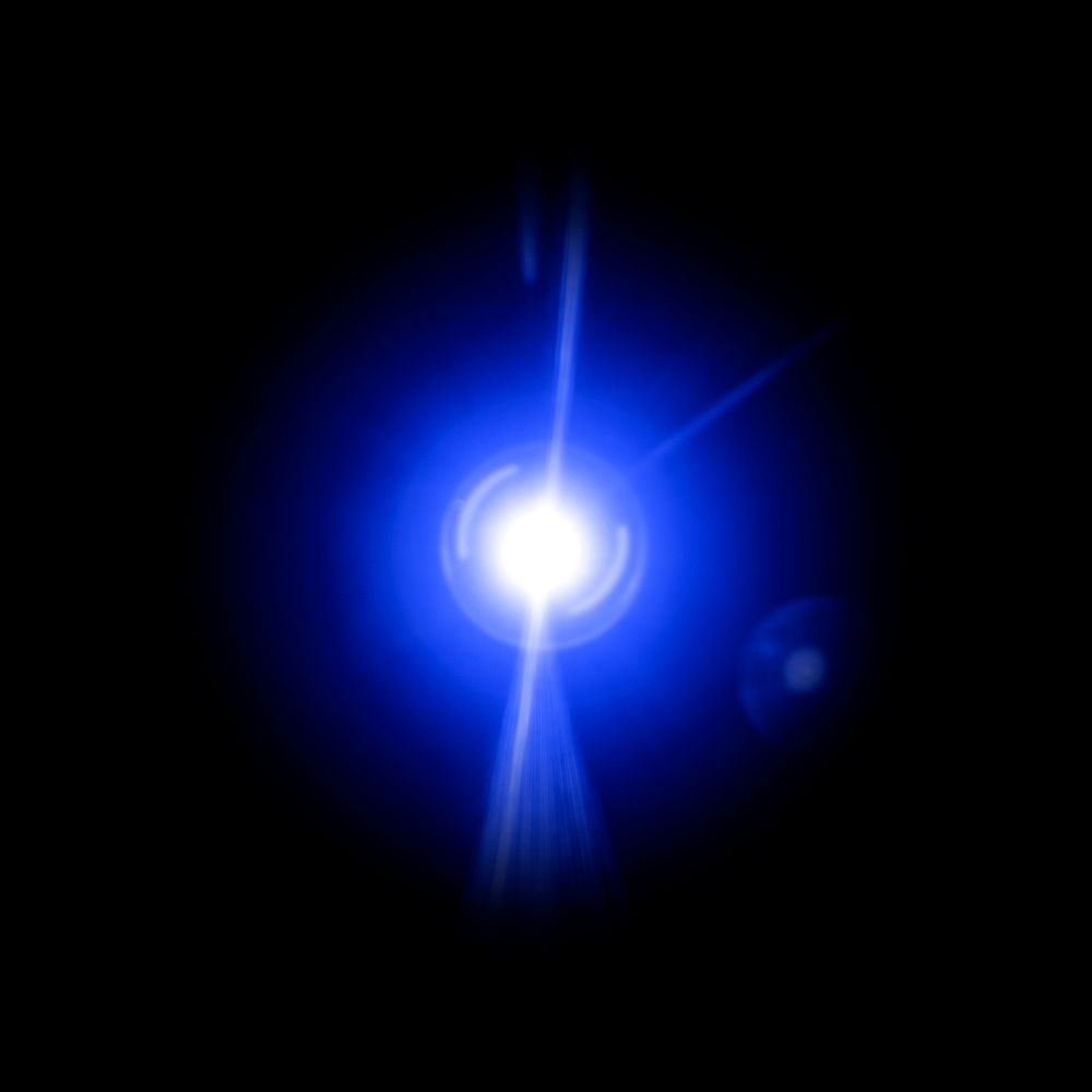 Blue lens flare effect design element on a black background