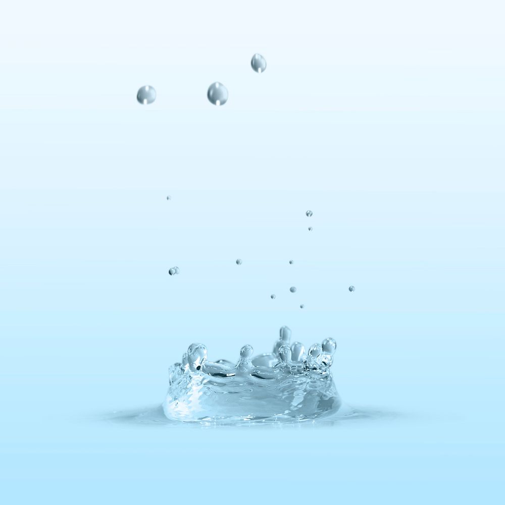 Water splash design element on a blue background