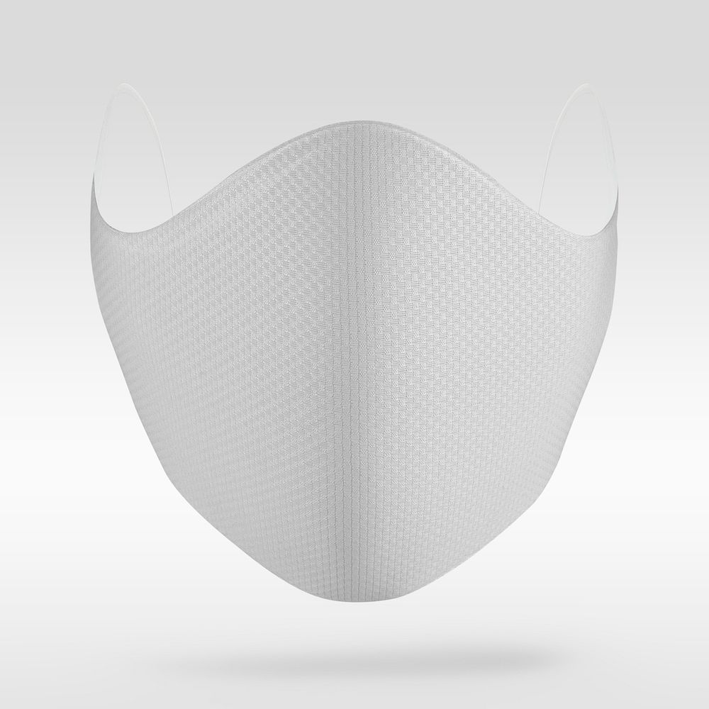 White fabric face mask mockup on off white background