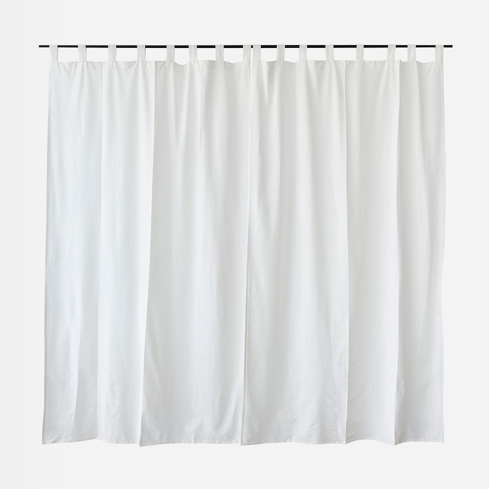 White drapery hanging from a curtain rod