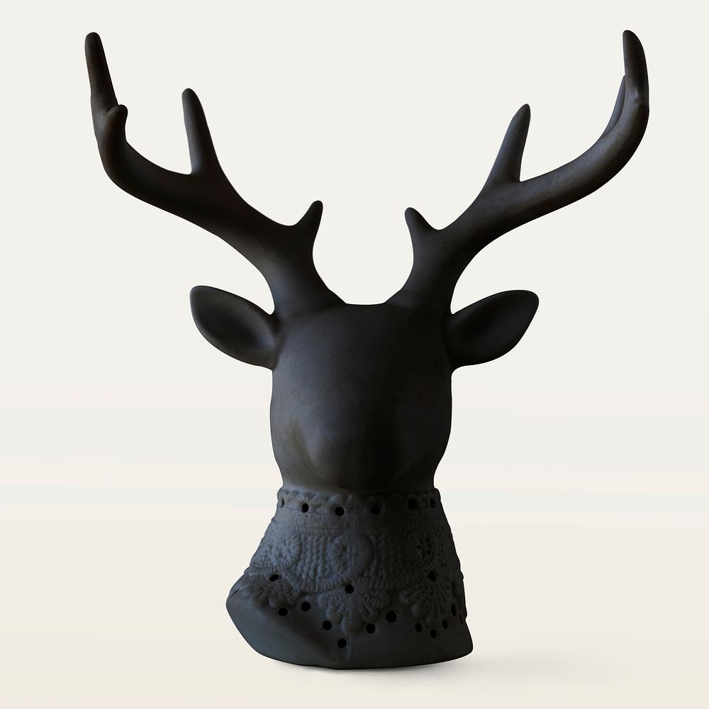 Decorative black ceramic deer head