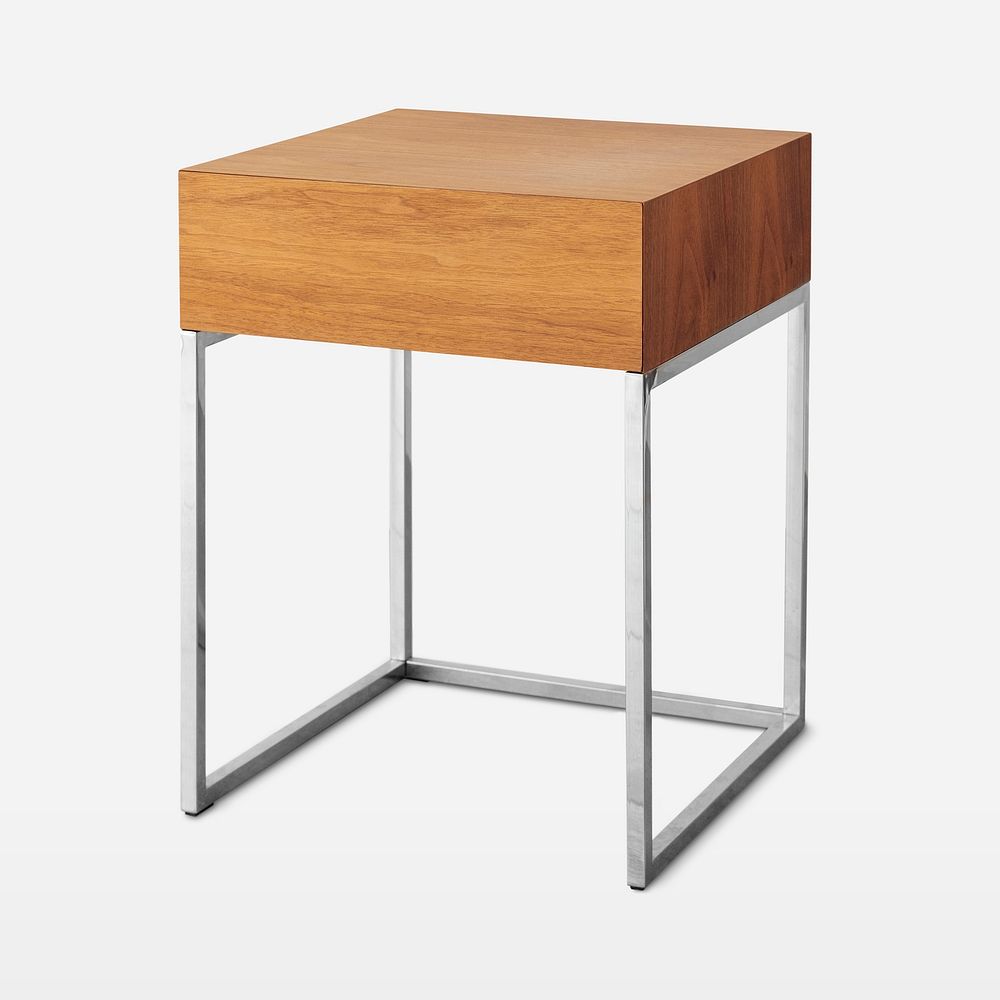 Square wooden stool with metal legs