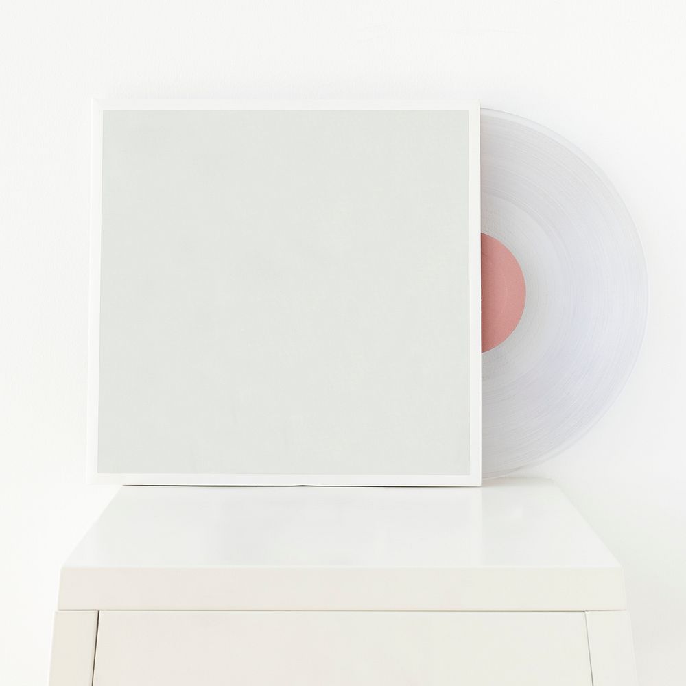 Blank white vinyl record on the table