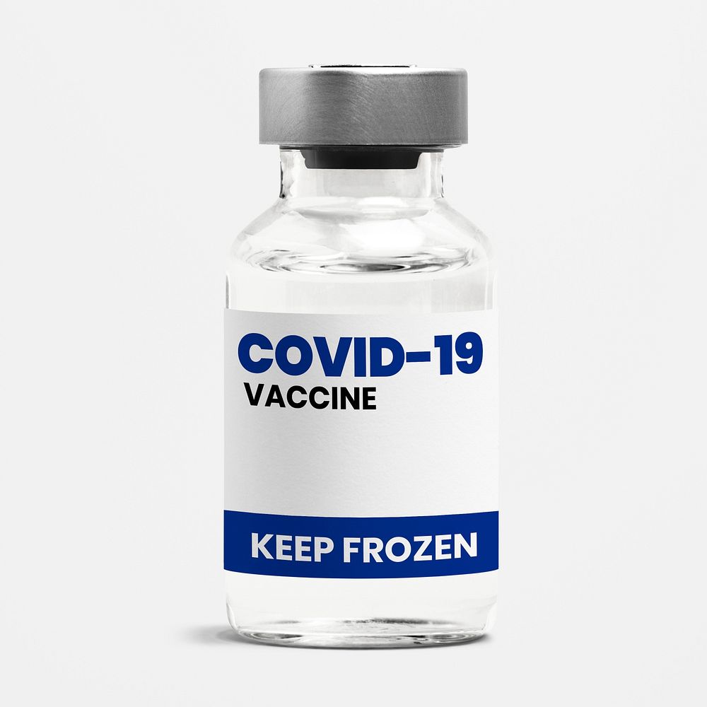 COVID-19 vaccine bottle label mockup psd with keep frozen storage condition