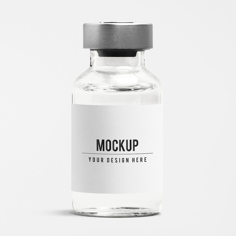 Injection glass bottle label mockup psd with aluminum cap