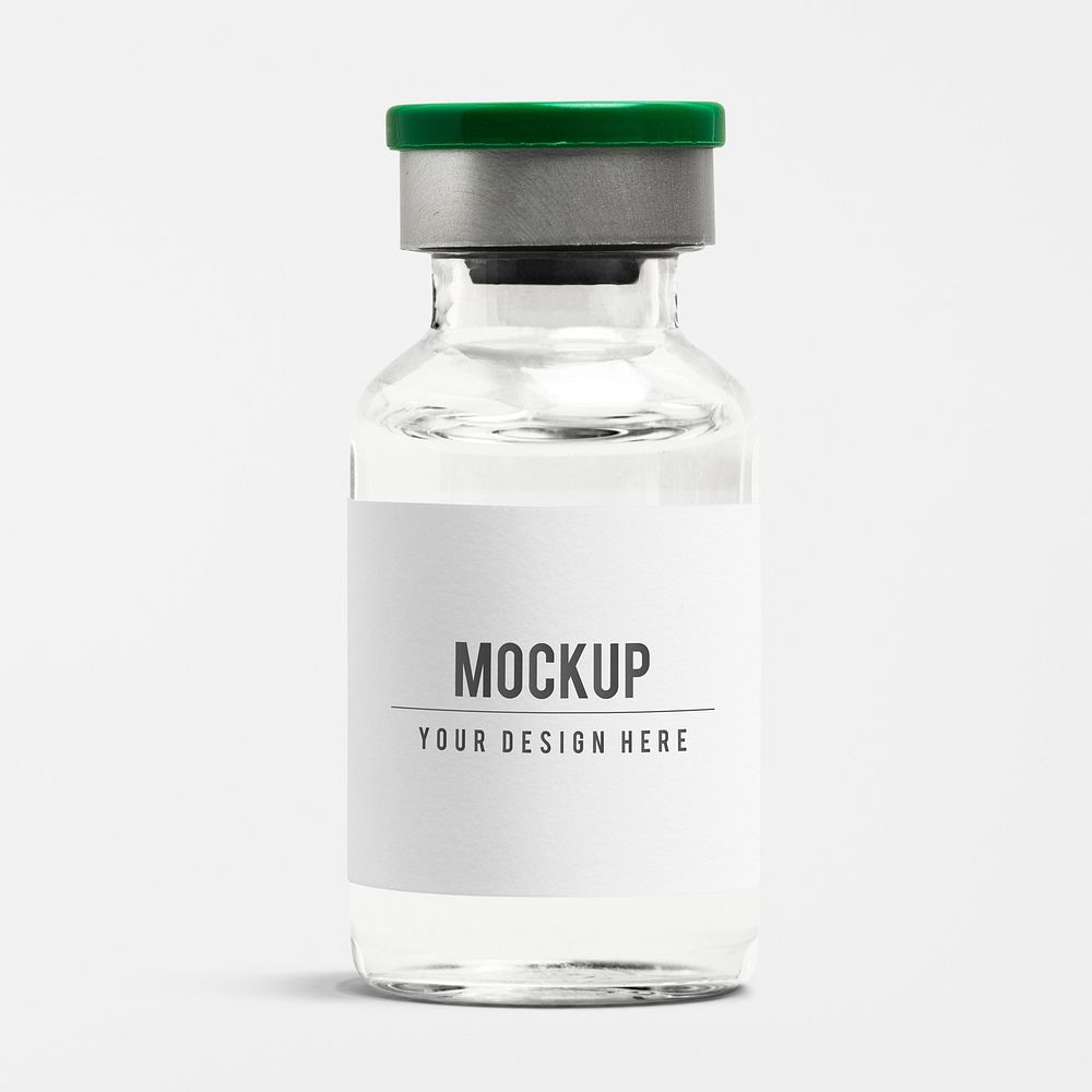 Medicine glass vial label mockup psd