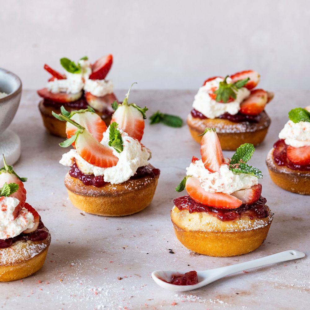Cute mini strawberry shortcakes on a table