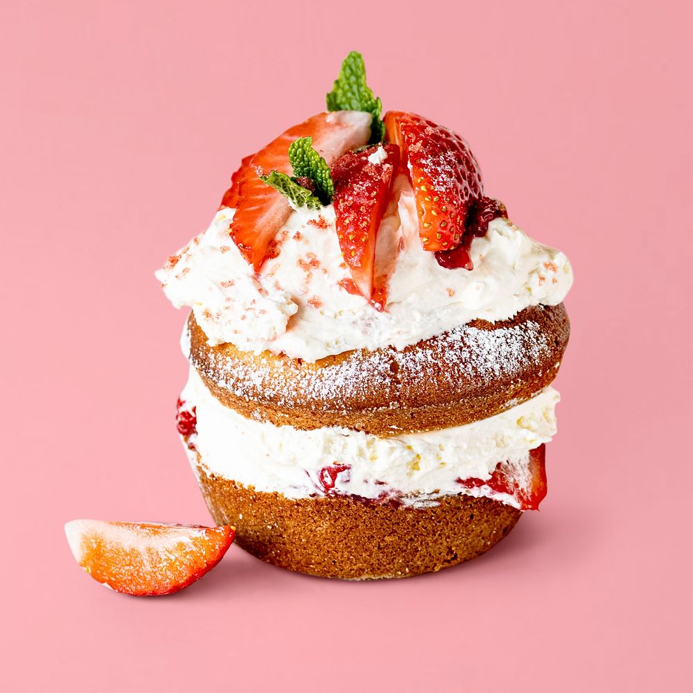 Cute mini strawberry shortcake on pink