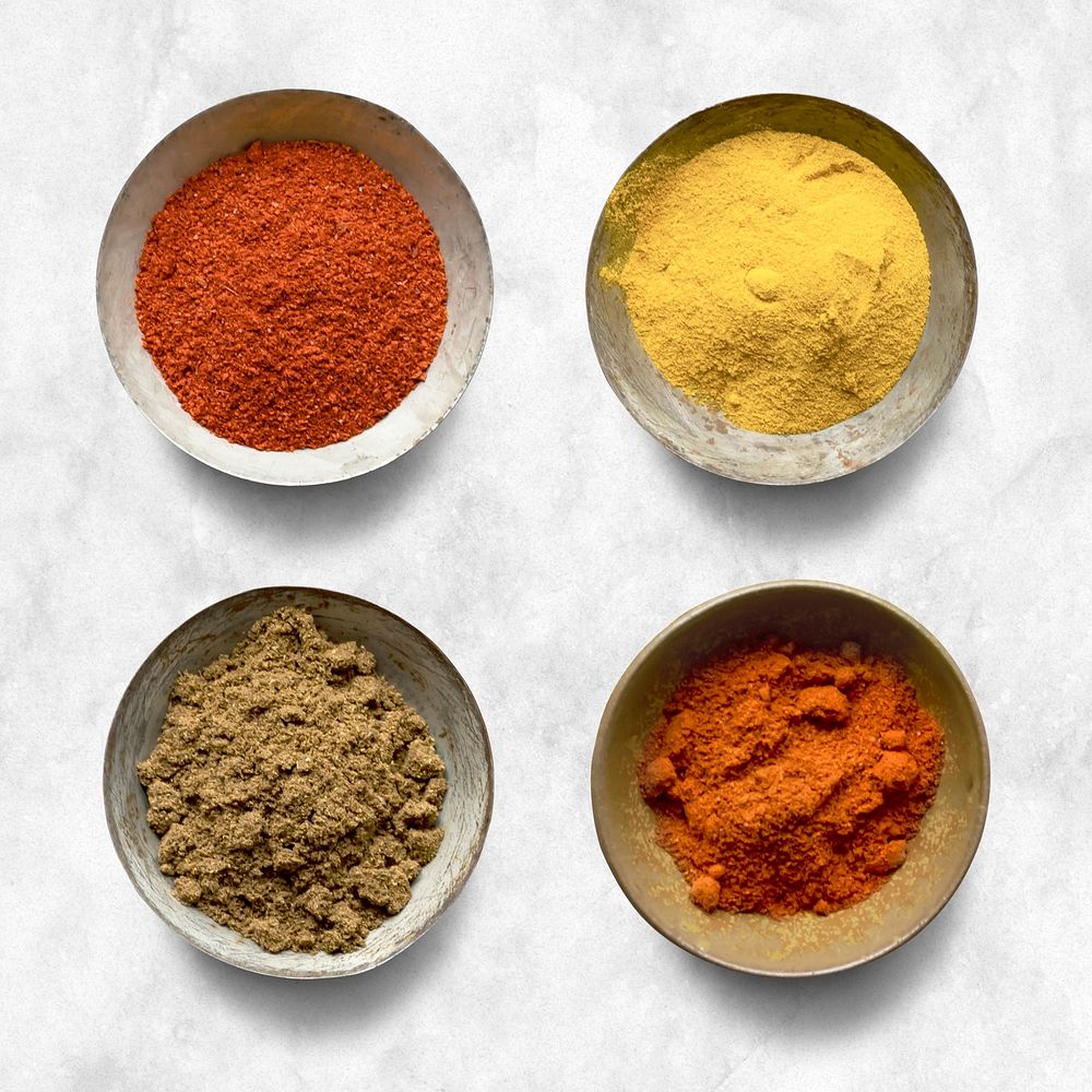 Curry spice ingredients mockup psd butter chicken  food photography flat lay