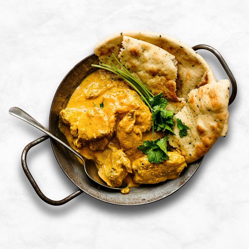 Butter chicken mockup psd Indian curry in a pan food photography