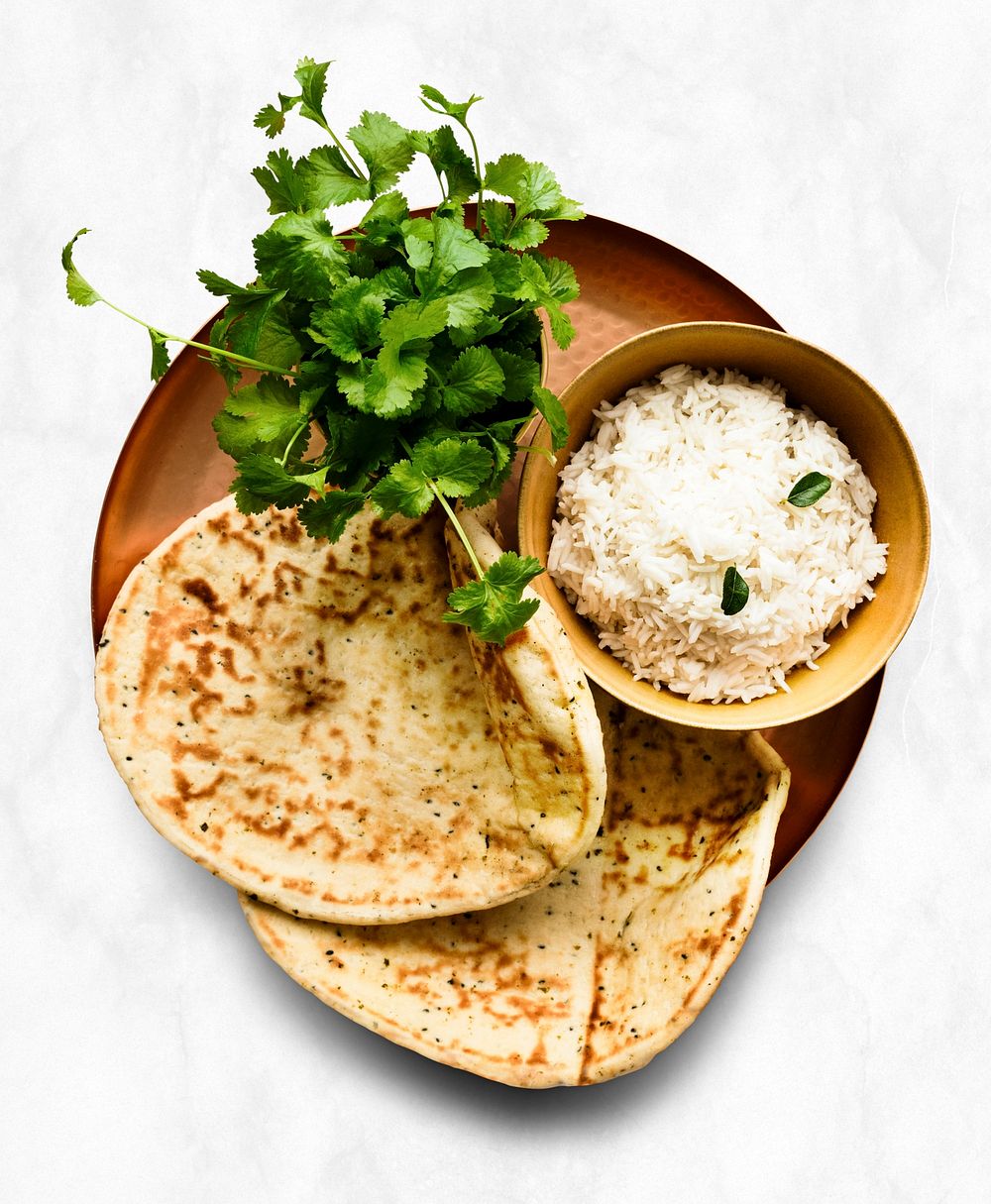 Flatbread and rice home cooked Indian food photography