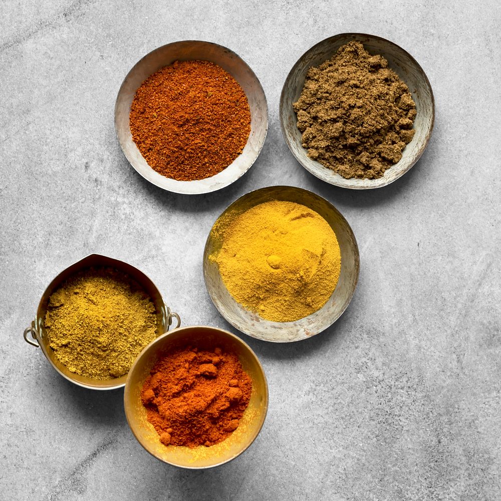 Curry spice ingredients butter chicken food photography flat lay