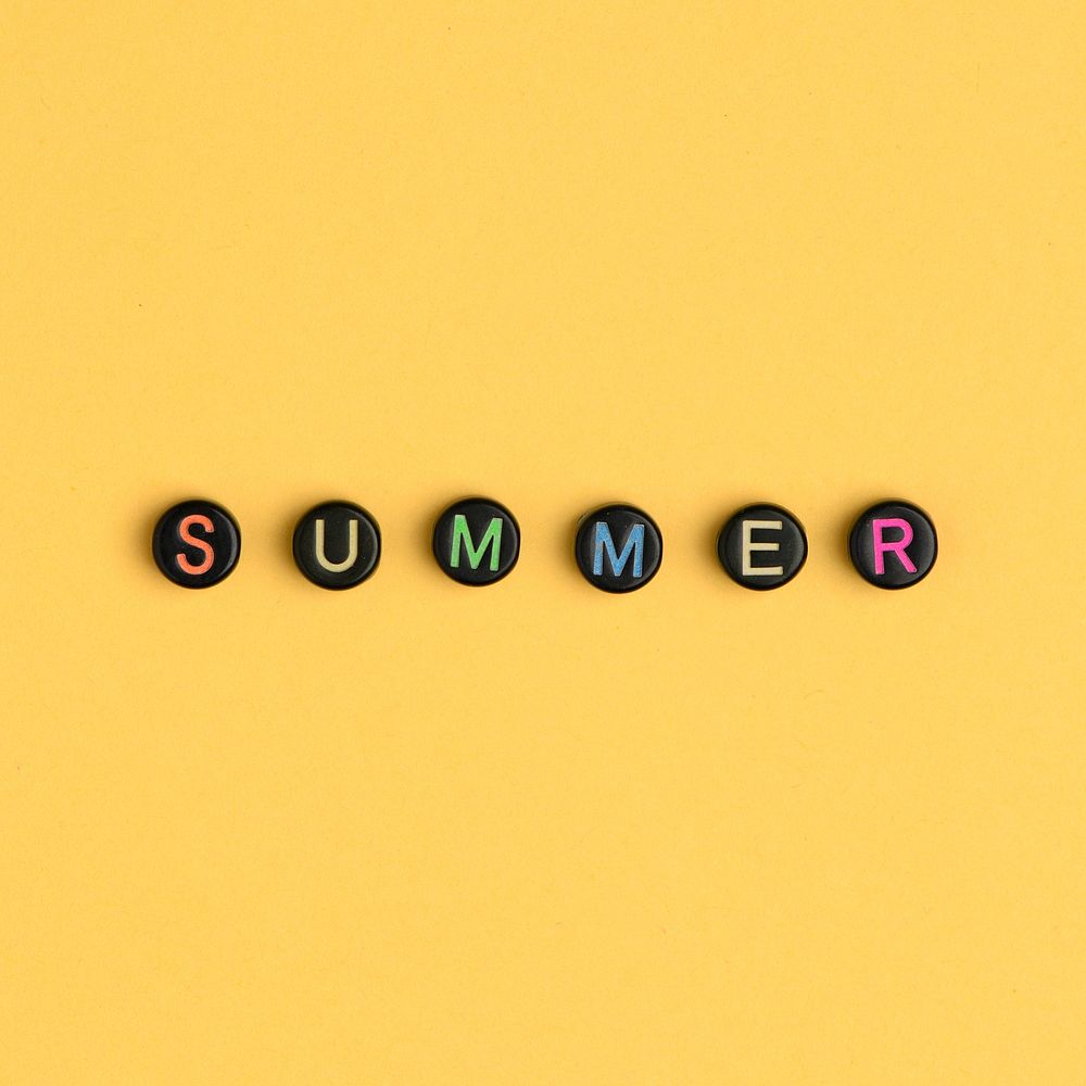 Summer word beads alphabet yellow background 