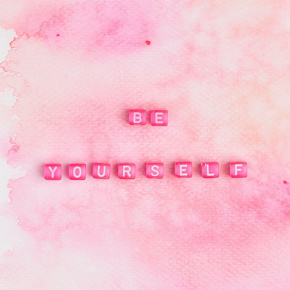 BE YOURSELF beads text typography on pink