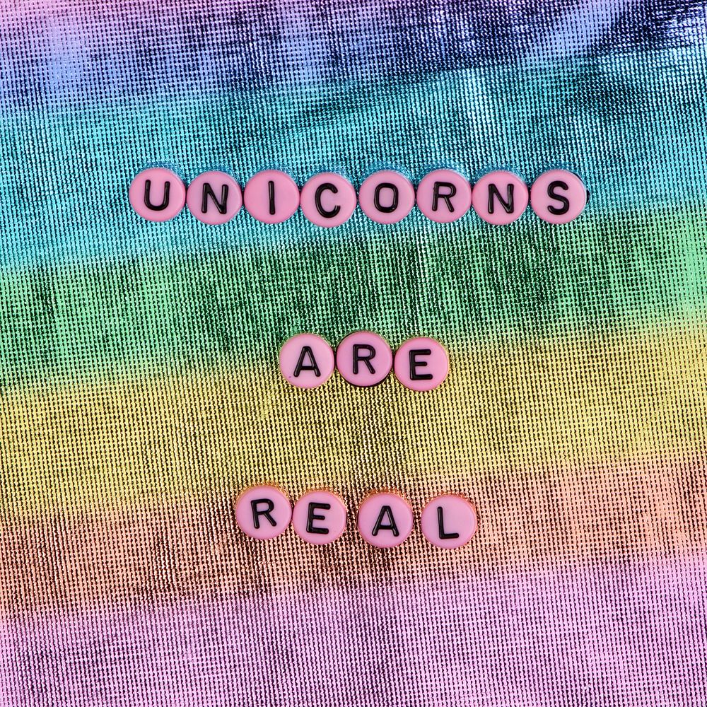 Pink UNICORNS ARE REAL beads message typography