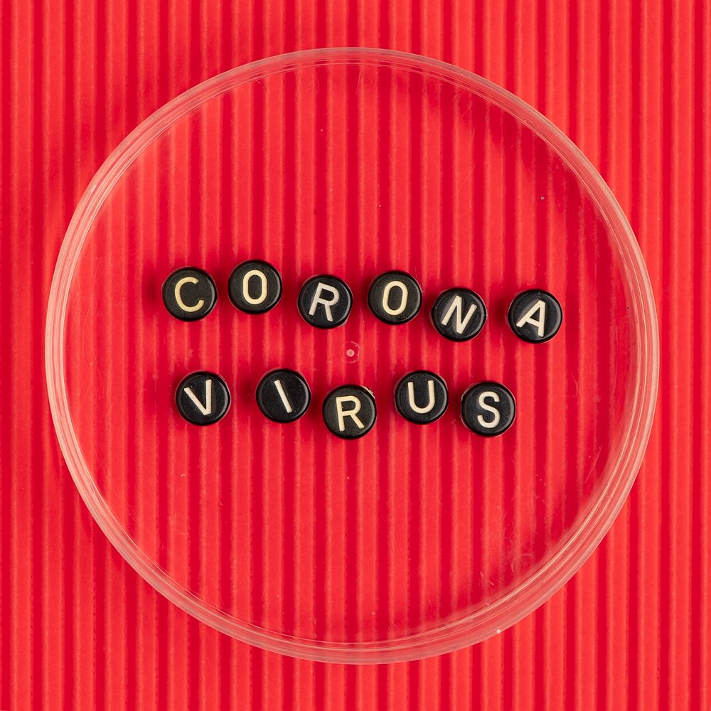Coronavirus beads text typography on red
