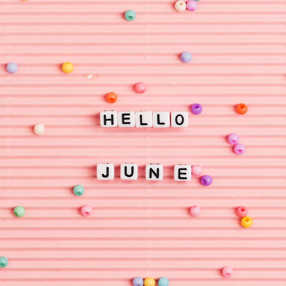 White HELLO JUNE beads message typography