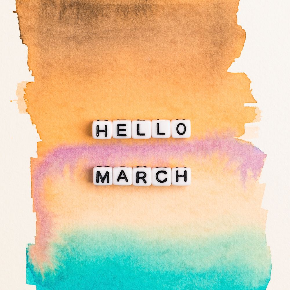 HELLO MARCH beads message typography