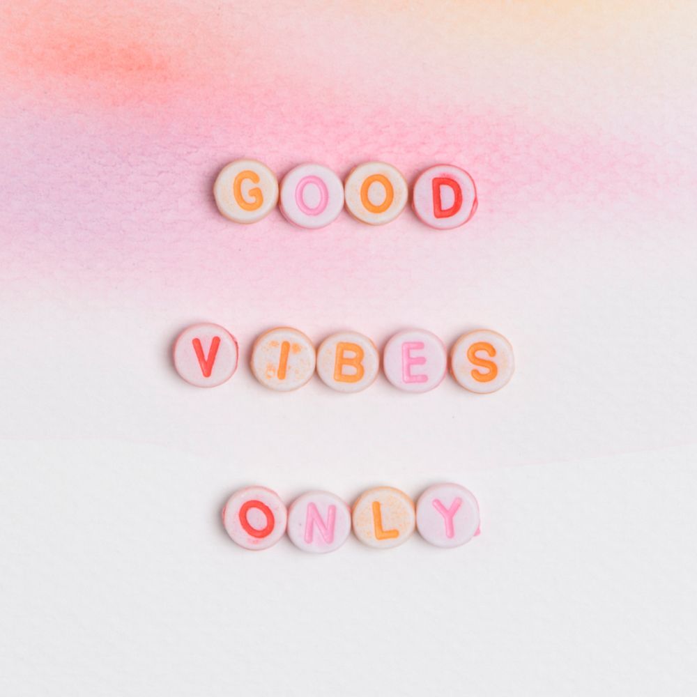 GOOD VIBES ONLY beads message typography on pastel