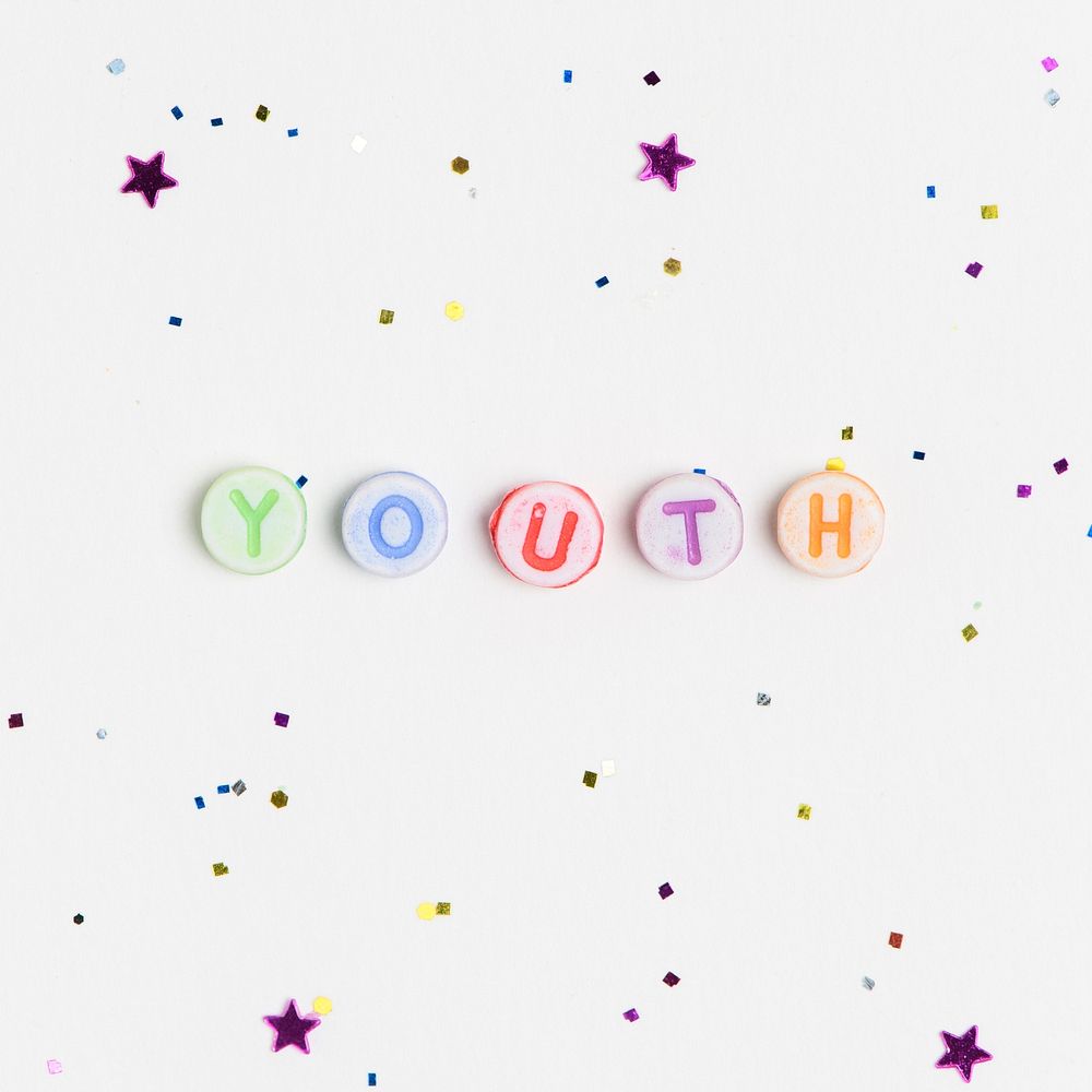Colorful YOUTH beads text typography