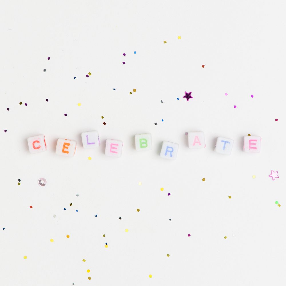 CELEBRATE beads lettering word typography