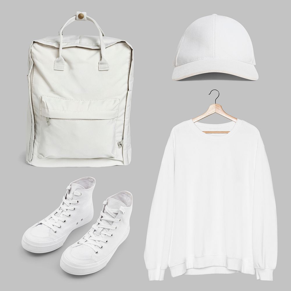 White unisex apparel mockup psd streetwear set