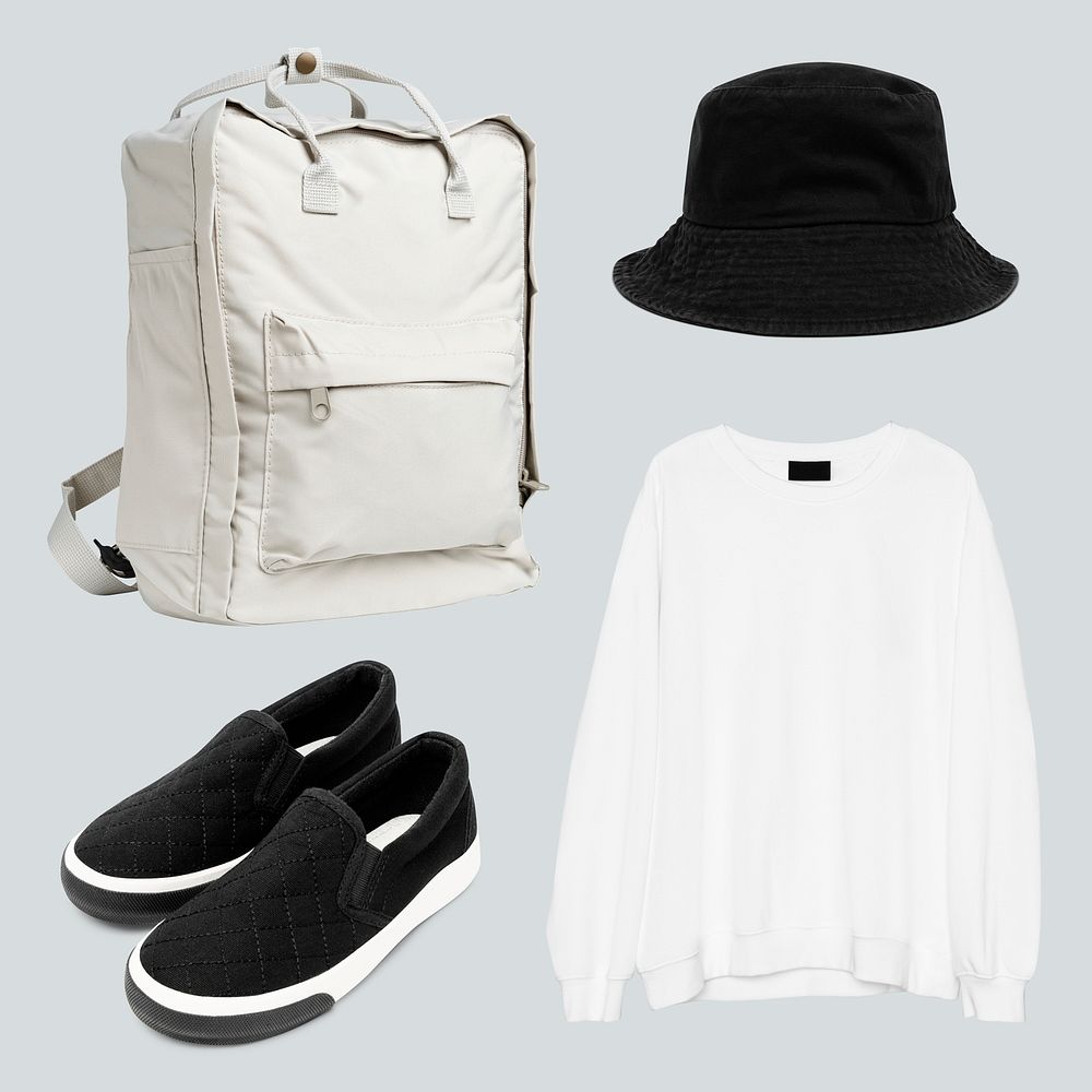 White unisex apparel mockup psd streetwear set