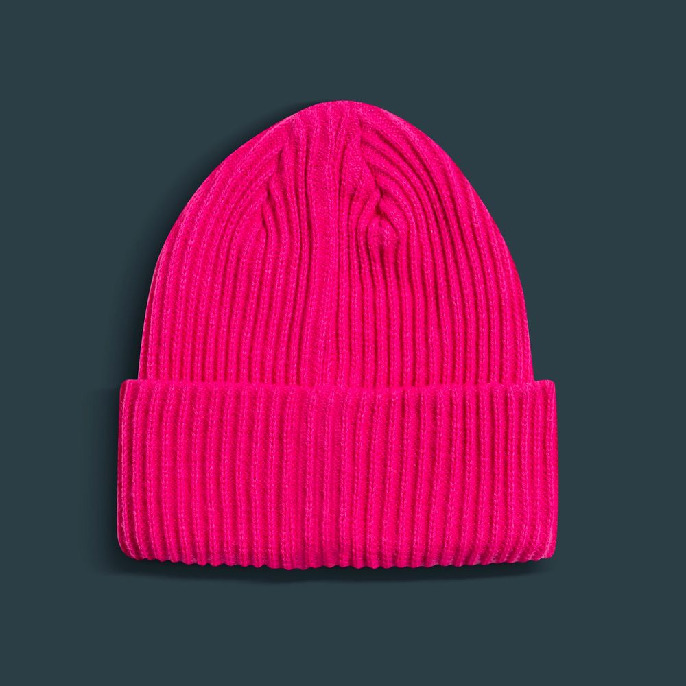 Pink beanie mockup psd with label winter accessories