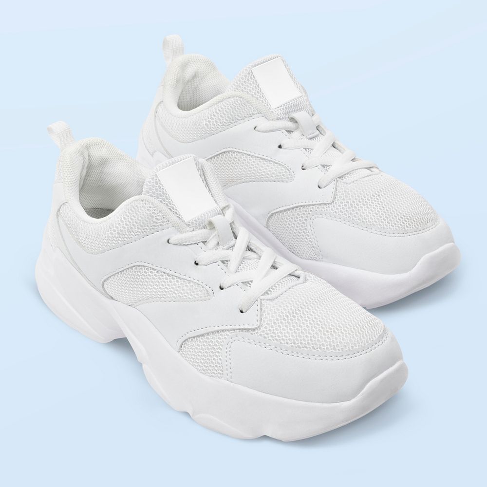 White trainer sneakers mockup psd unisex footwear fashion