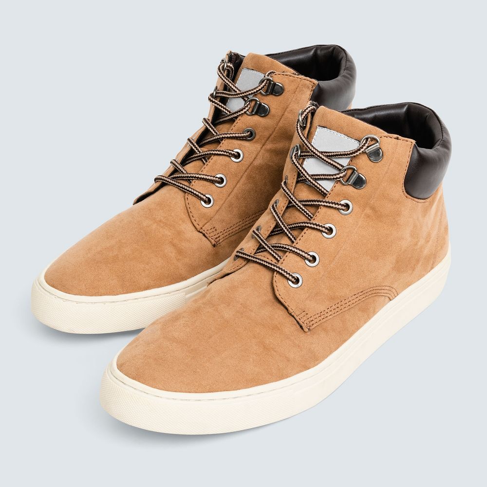 Brown desert boots mockup psd unisex footwear fashion