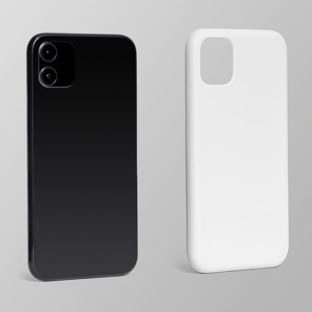 Mobile phone case mockup psd black and white product showcase