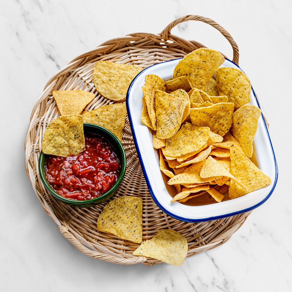 Corn tortilla chips mockup psd nachos in a bowl on marble table