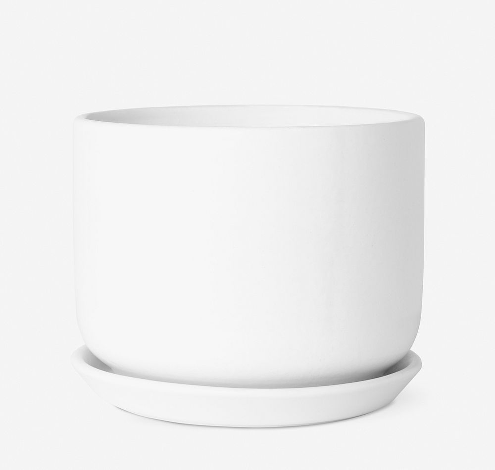 Ceramic plant pot mockup psd in white tone with saucer