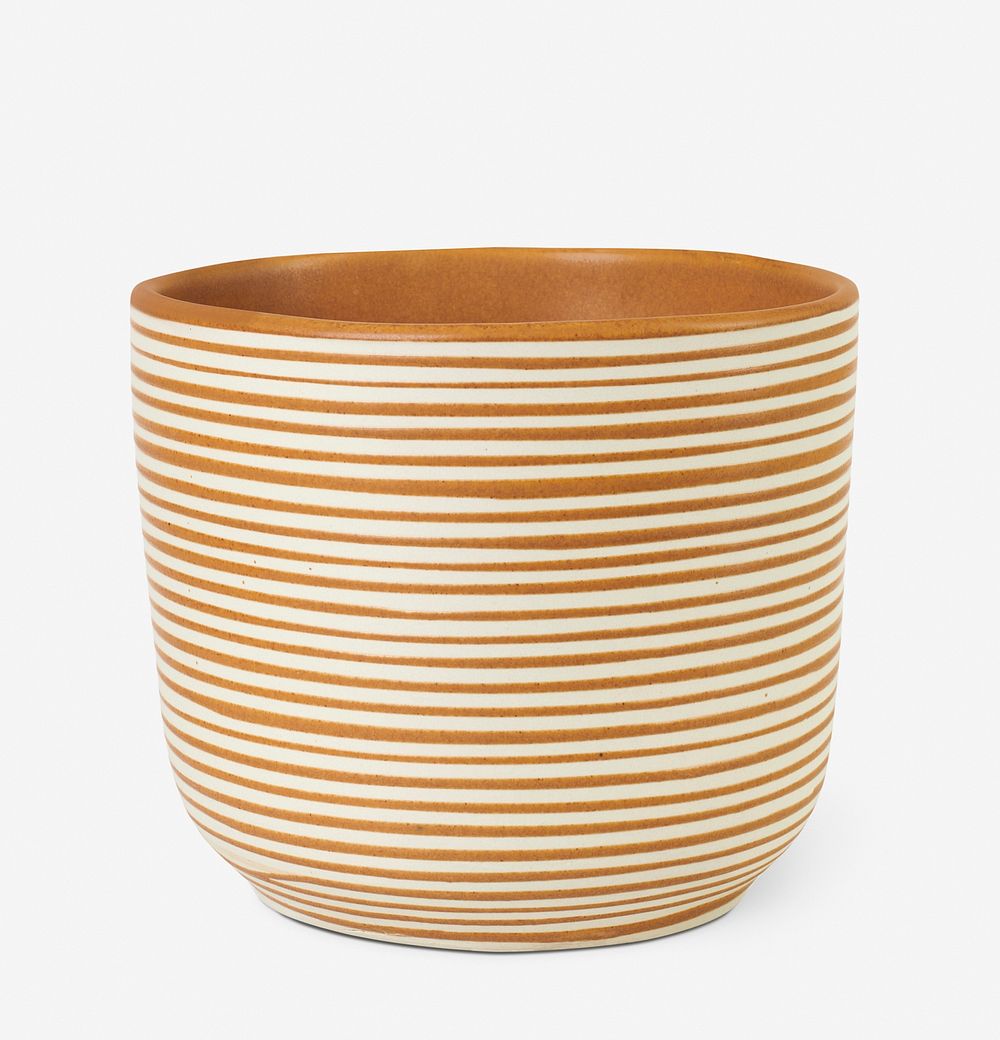 Striped ceramic plant pot mockup psd in brown tone