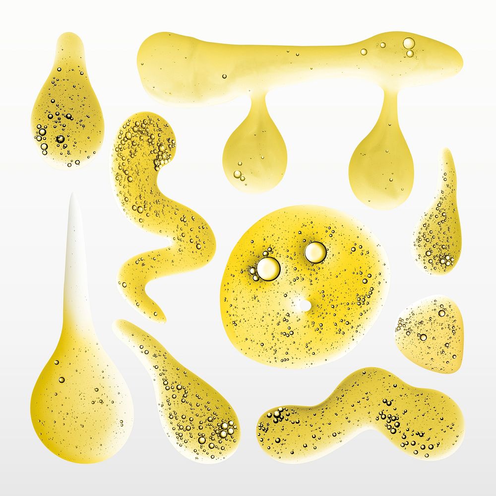 Abstract gold oil bubble macro shot yellow liquid psd set