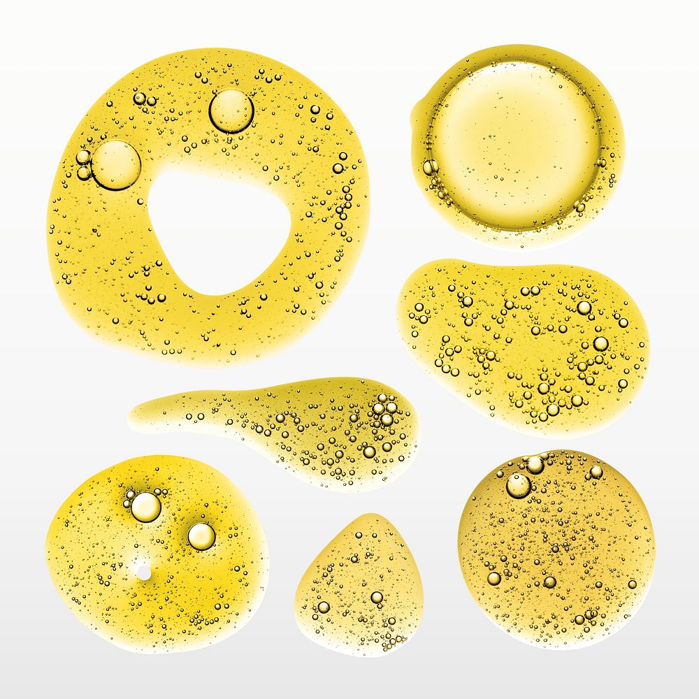 Yellow oil liquid bubble macro psd cosmetic product set