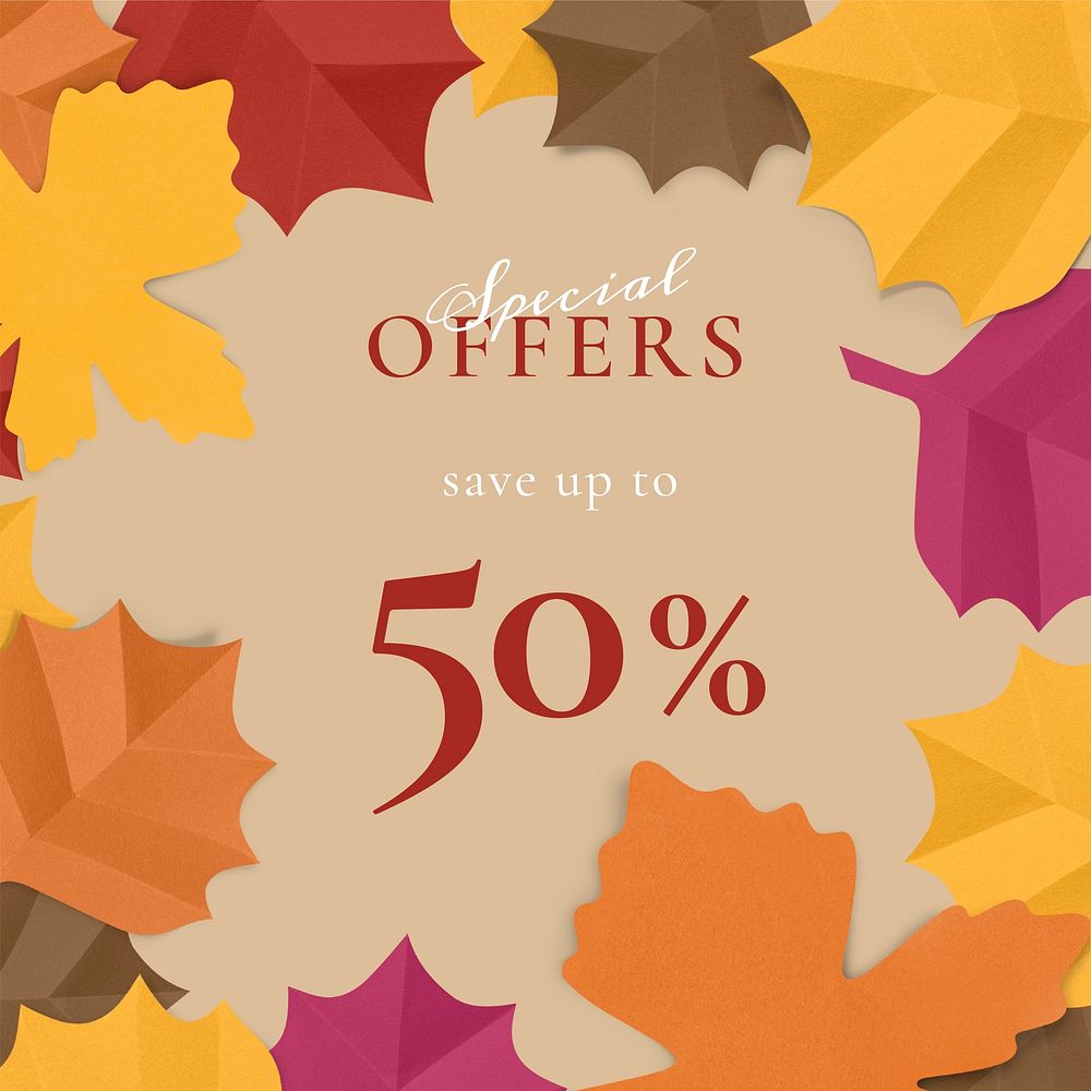 Editable autumn leaf template vector in paper craft style