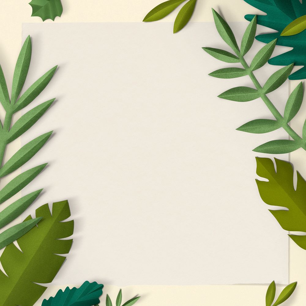 Green leaf frame psd mockup in paper craft style