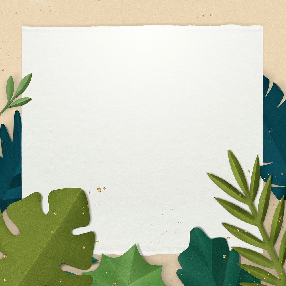 Green leaf frame in paper craft style