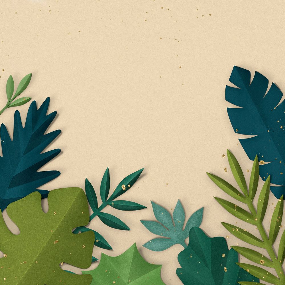 Green leaf border in paper craft style