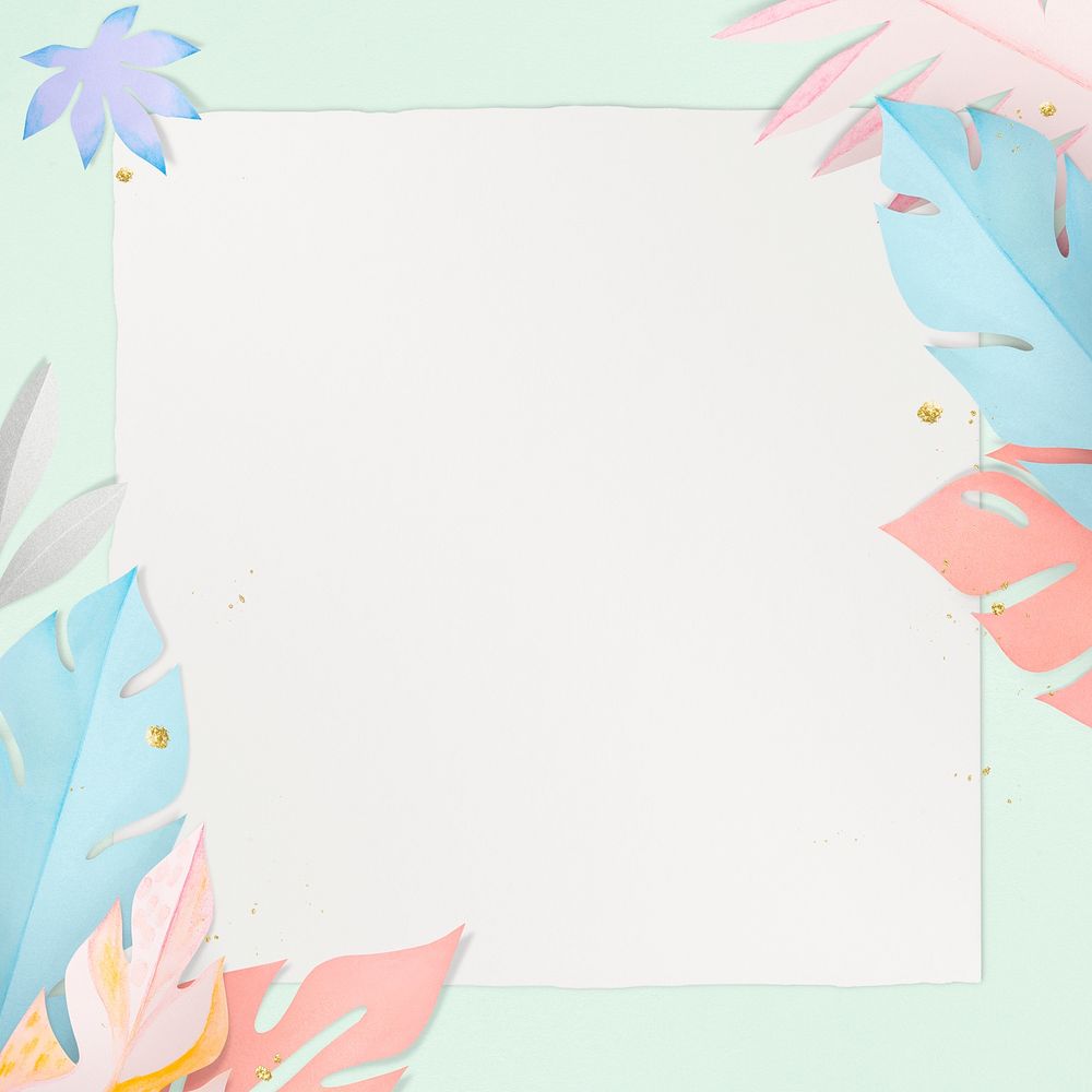Pastel leaf frame psd in paper craft style