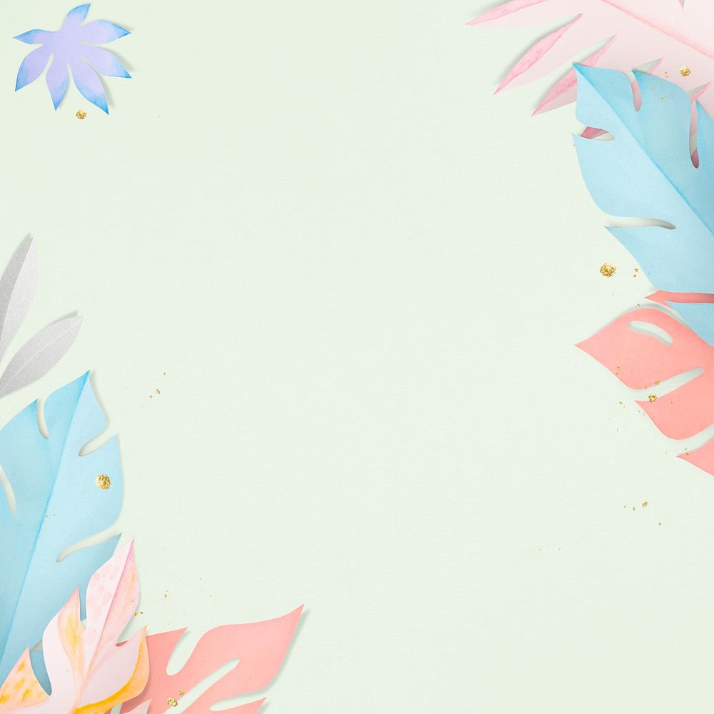 Pastel leaf border in paper craft style