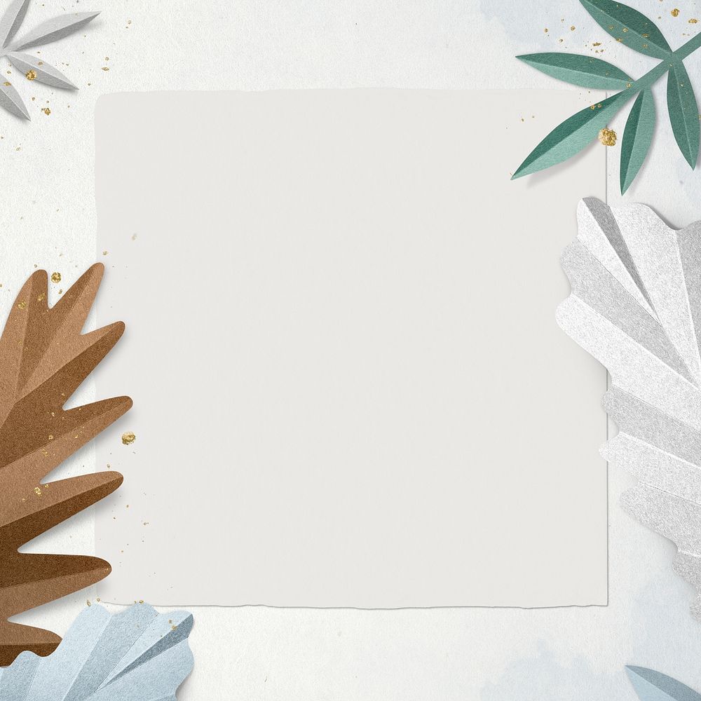 Paper craft leaf frame in winter season flat lay style