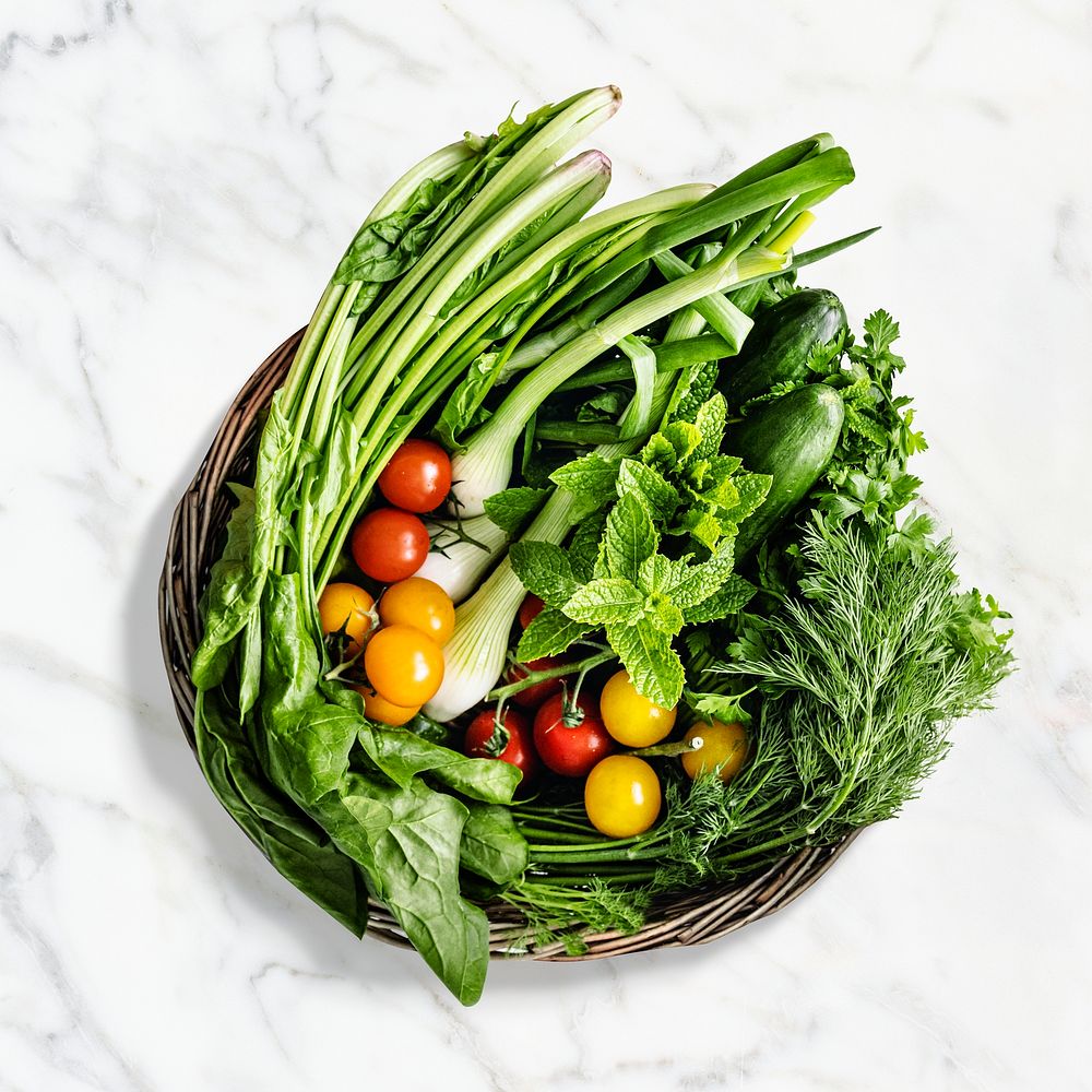 Vegetables basket in flat lay style